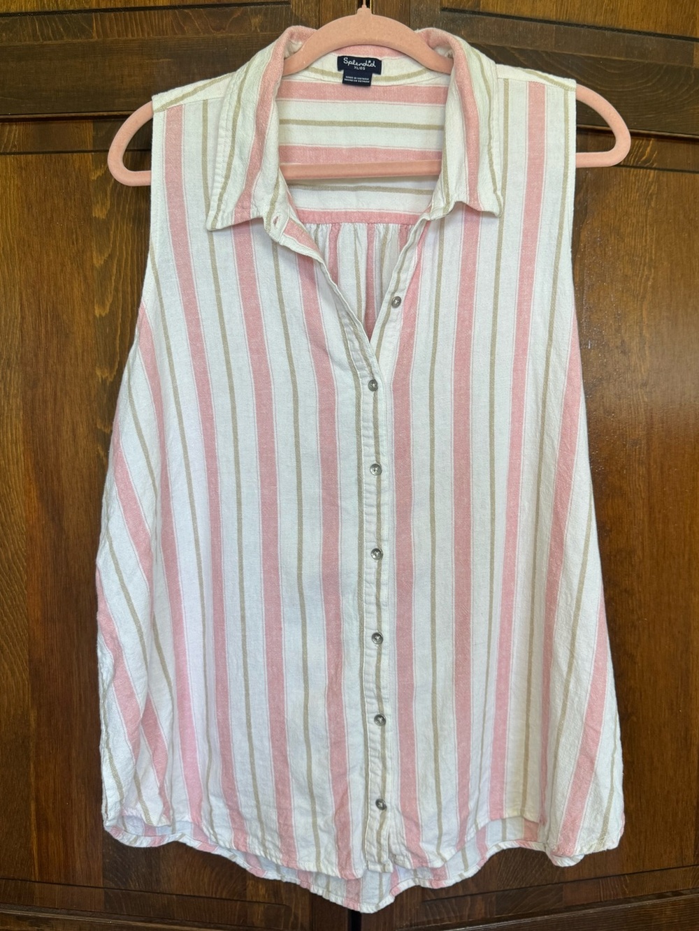 Linen Blend Resortwear Coastal Grandma Button Down Sleeveless Shirt Size XL
